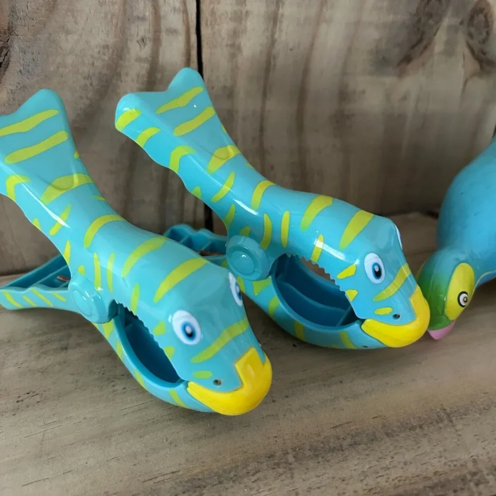 Toucans & Fish Beach Towel Clips for Beach Chairs, Lounge Chairs, Drying Racks